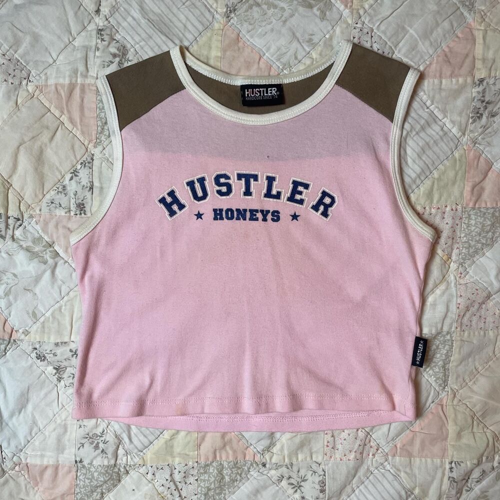 hustler hollywood vintage y2k pink and brown hustler honeys crop top medium